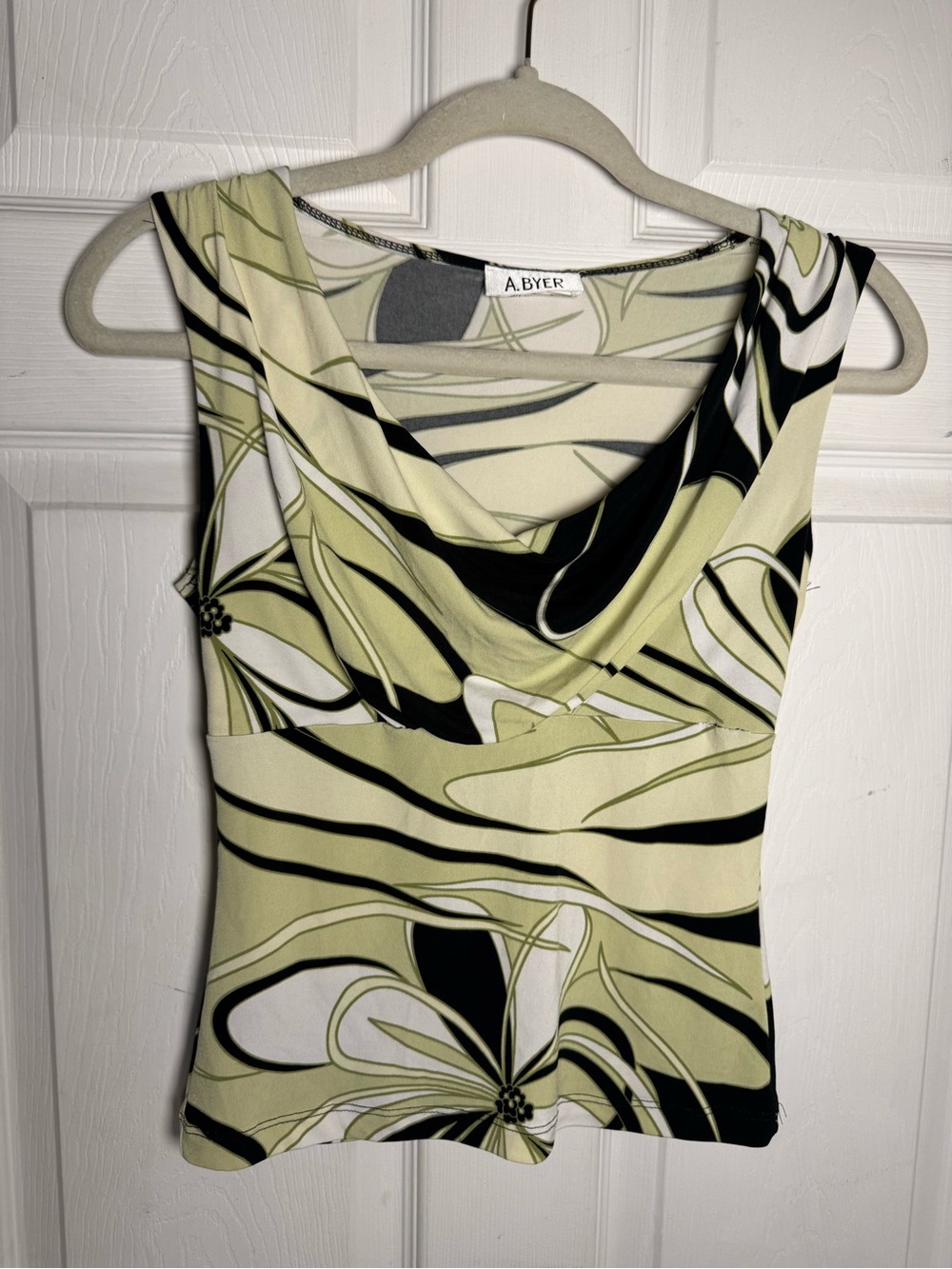 Vintage Y2K Green Abstract Floral Cowl Neck Sleeveless Top Whimsigoth Feminine
